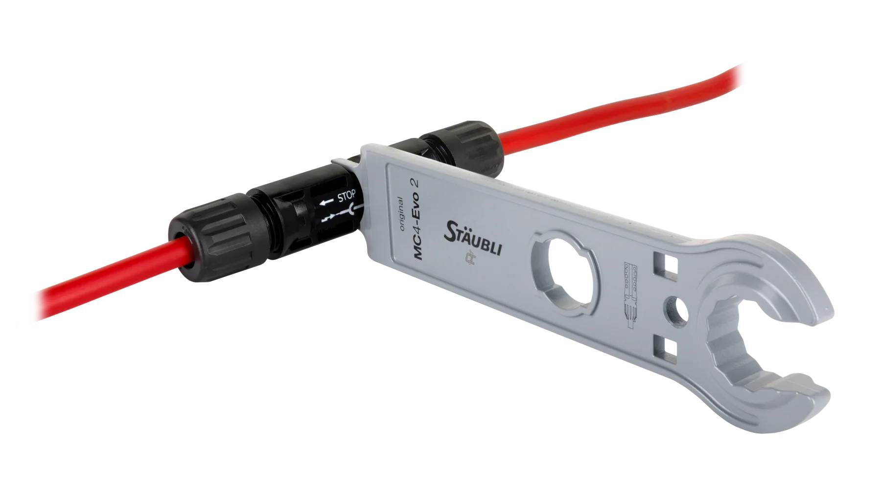High quality photo of the Staubli - 32.6058 - PV-MS-PLS Open-end spanner set - Disconnect In Use. Photographed by Current Connected