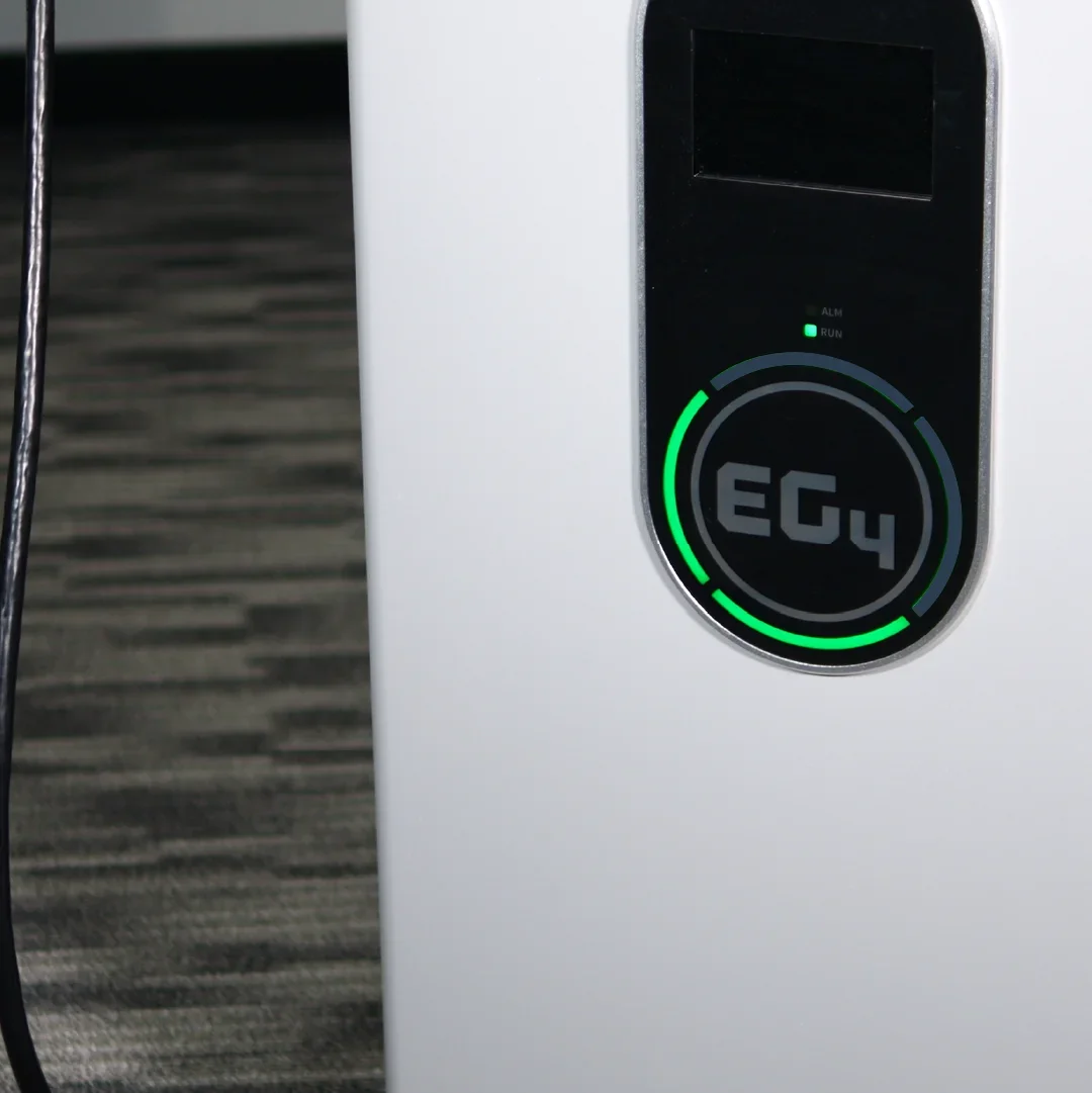 Close up photo of an EG4 battery showing the battery charge lights at 50%.