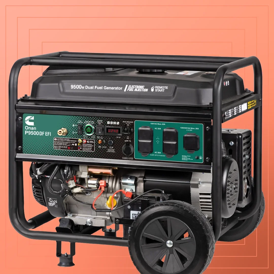 Photo of a generator on an orange background.