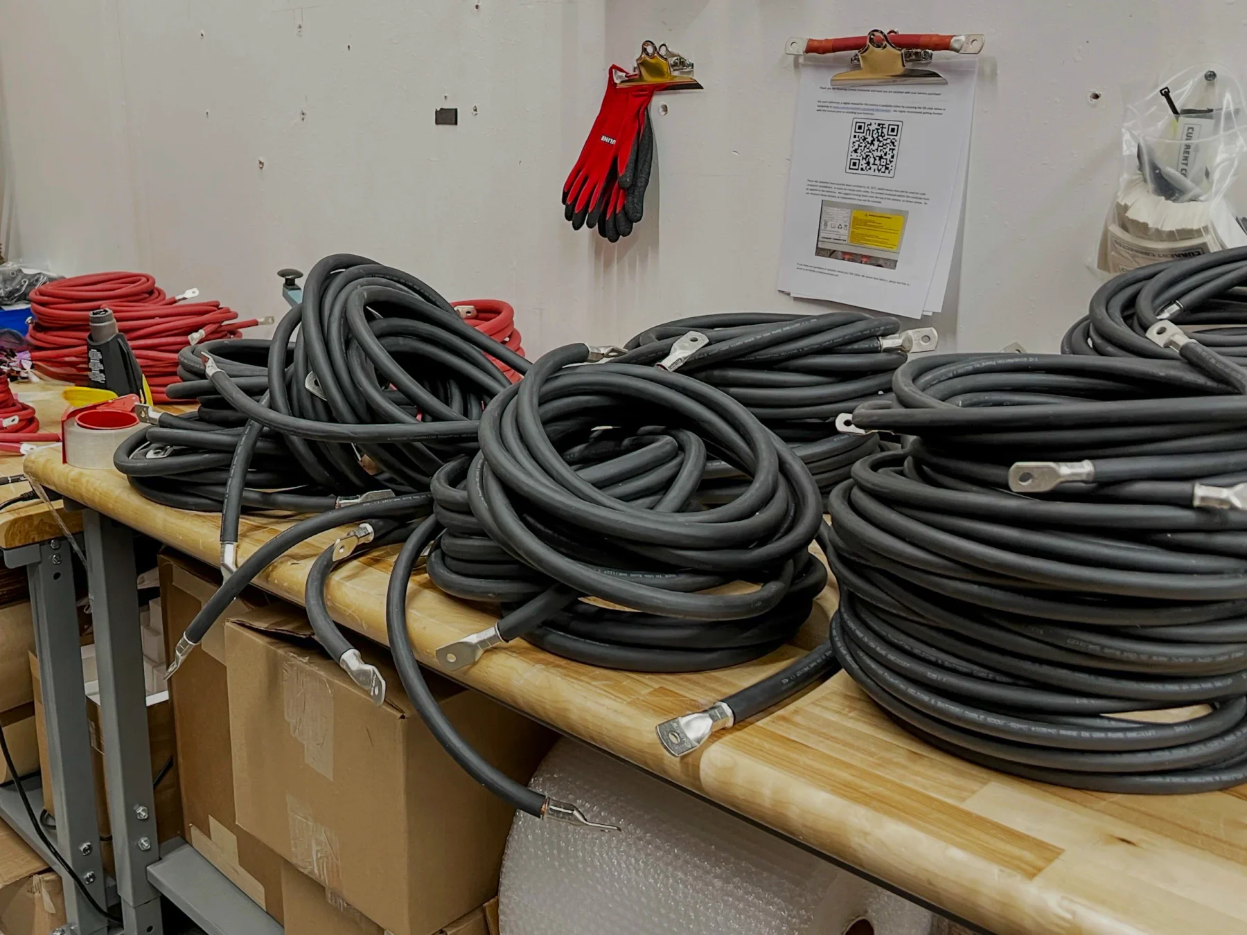 Large order of cables awaiting heat shrink