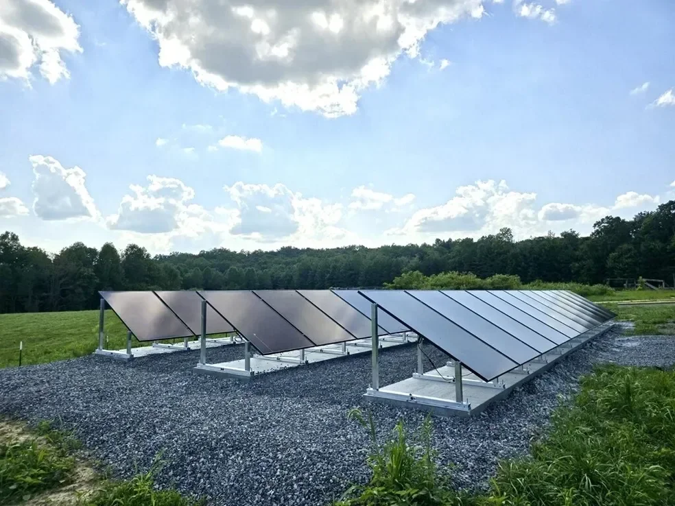 IntegraRack IR-30 solar panel mounting frames with 3 arrays mounted into concrete