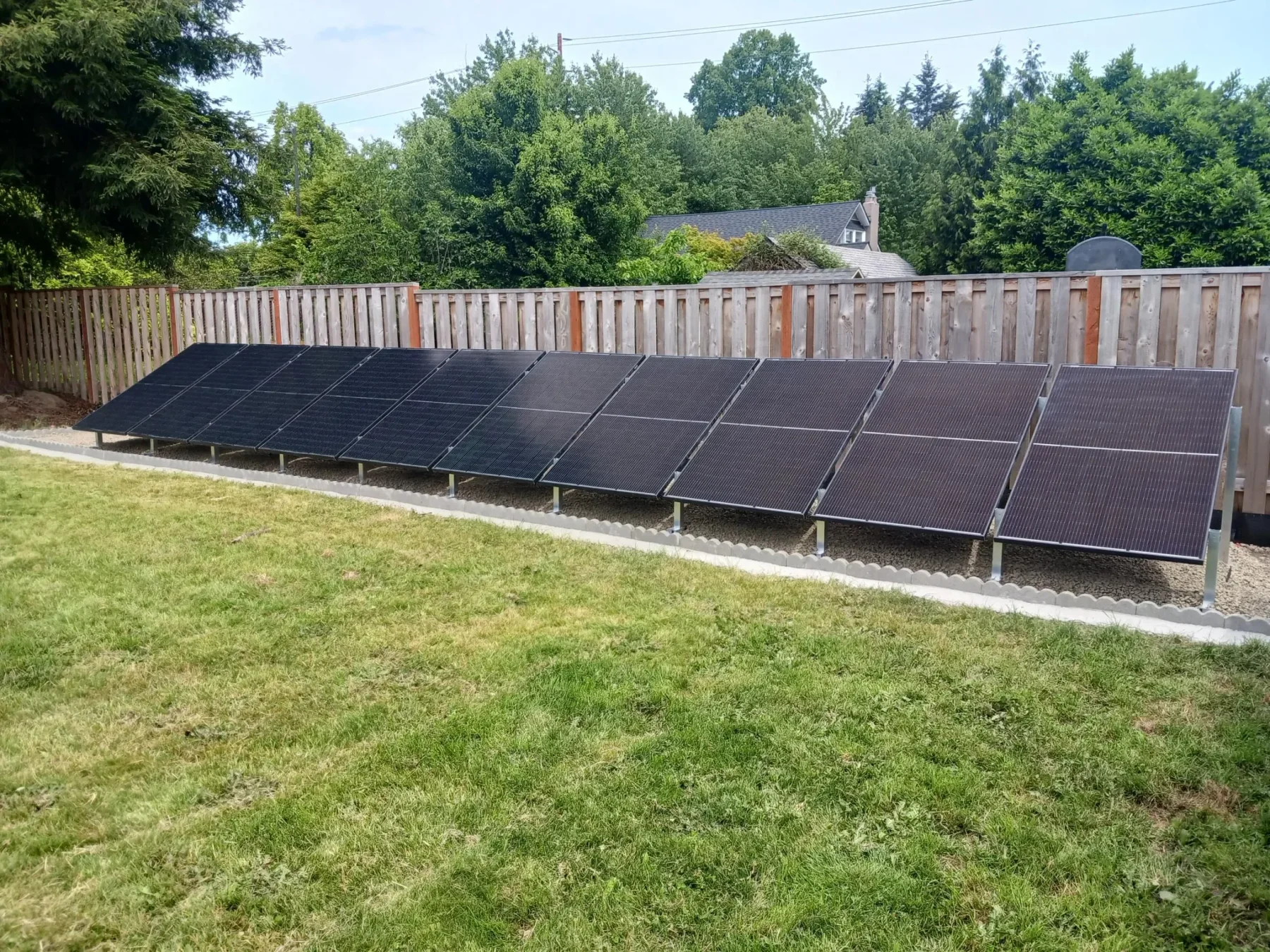 IntegraRack IR-30 solar panel mounting frames, full array set up in backyard