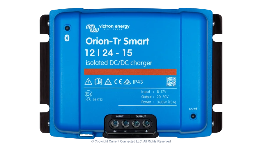 High quality photo of the Victron - ORI122436120 - Orion-TR Smart Isolated DC-DC Battery Charger - 12v 24v-15a - Top View. Photographed by Current Connected