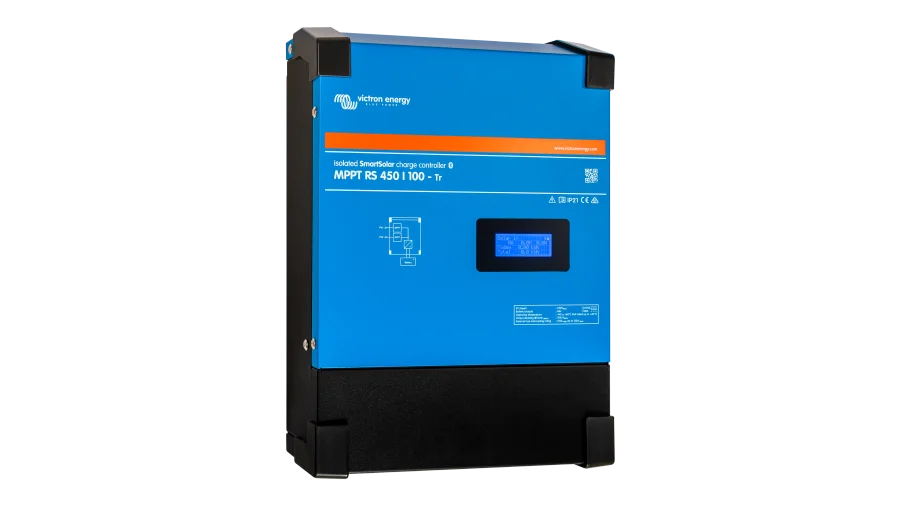 High quality photo of the Victron - SCC145120410 - MPPT RS 450V SmartSolar Charge Controller - 200A TR - Angled Left View. Photographed by Current Connected