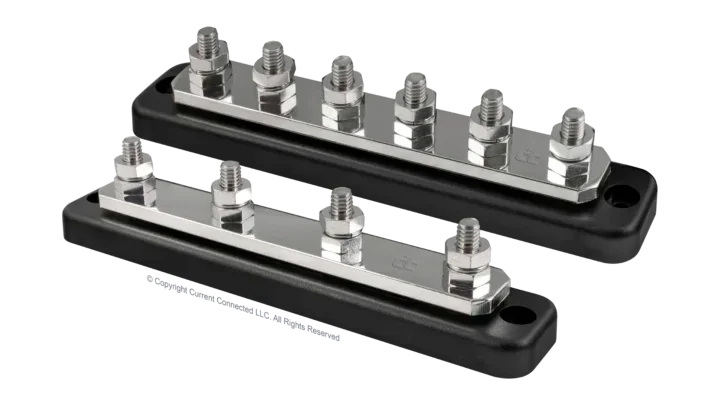 Victron Energy 250A Busbar with Removable ABS Cover, 70VDC Max, 5/16-Inch Stainless Steel Studs, Available in 4 Stud, 6 Stud, or 2 Stud Plus 6 or 12 Screw Terminals
