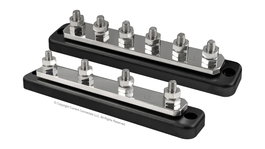 Victron Energy 250A Busbar with Removable ABS Cover, 70VDC Max, 5/16-Inch Stainless Steel Studs, Available in 4 Stud, 6 Stud, or 2 Stud Plus 6 or 12 Screw Terminals