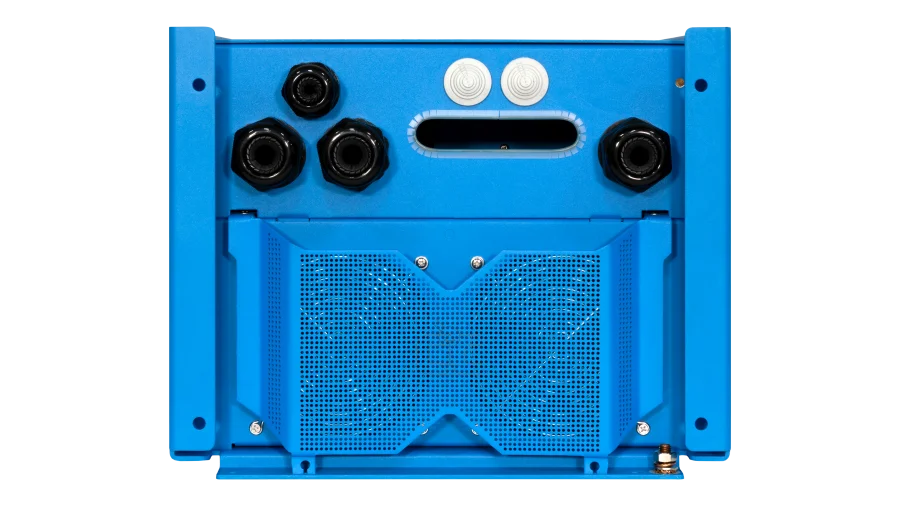 High quality photo of the Victron - QUA125021100 - 12V Quattro 5kVA 120V Inverter 220A Charger - Bottom View. Photographed by Current Connected