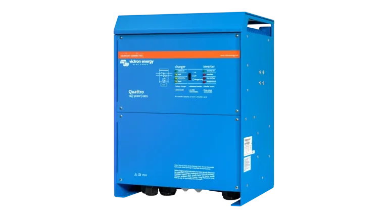 High quality photo of the Victron - QUA125021100 - 12V Quattro 5kVA 120V Inverter 220A Charger - Right View. Photographed by Current Connected