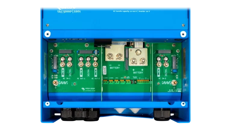 High quality photo of the Victron - QUA125021100 - 12V Quattro 5kVA 120V Inverter 220A Charger - Internal View. Photographed by Current Connected