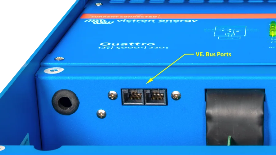 High quality photo of the Victron - QUA125021100 - 12V Quattro 5kVA 120V Inverter 220A Charger - Com Ports. Photographed by Current Connected