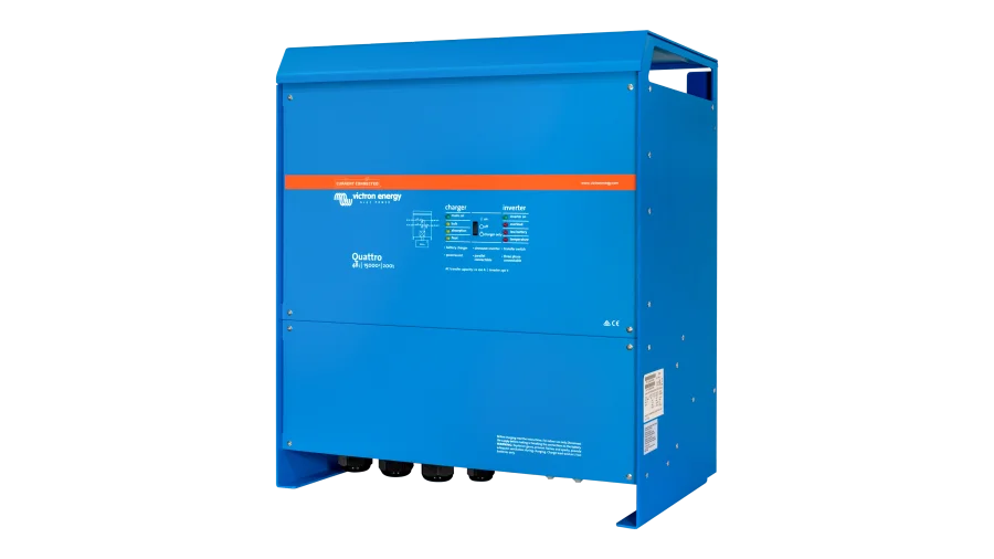 High quality photo of the Victron - QUA483150100 - 48V Quattro 15kVA 277V Inverter 200A Charger - Right View. Photographed by Current Connected