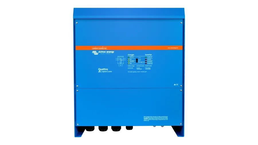 High quality photo of the Victron - QUA483150100 - 48V Quattro 15kVA 277V Inverter 200A Charger - Front View. Photographed by Current Connected