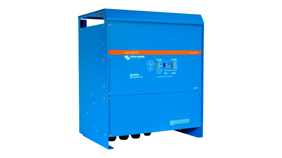 High quality photo of the Victron - QUA483150100 - 48V Quattro 15kVA 277V Inverter 200A Charger - Left View. Photographed by Current Connected
