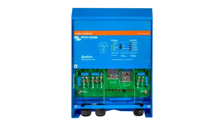 High quality photo of the Victron - QUA245023110 - 24V Quattro 5kVA 120V Inverter 120A Charger - Internal View. Photographed by Current Connected