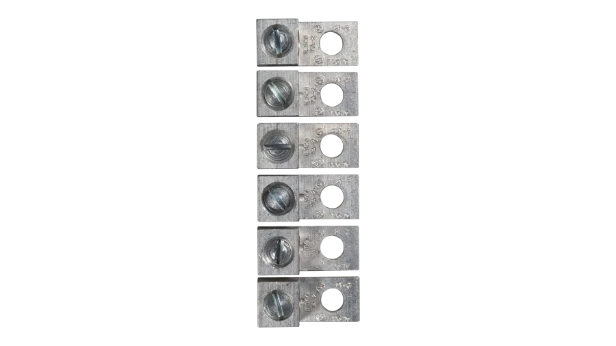 Six-Lug Set for Victron Quattro Inverters. This is a Top-Down display of the six lug set in a vertical line, with no background