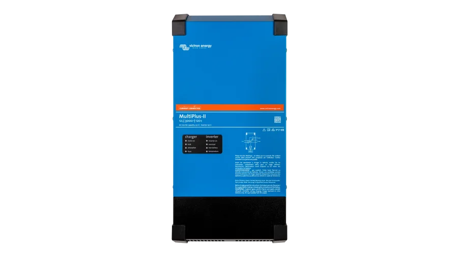 Victron Energy 12V MultiPlus-II 3kVA 120V Inverter 120A Charger (UL). This is a Front view display of the inverter by Victron Energy with no background.