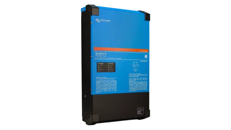 Victron Energy 24V Quattro-II 3kVA 2x120V Inverter 70A Charger. This is a Left view display of the inverter by Victron Energy with no background.