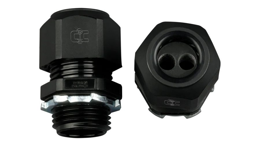 Heyco PV Wire 1/2" Dual Entry Gland, 4 Pack, Accepts 6mm Diameter PV Cable, IP68 Liquid Tight Cordgrip with Lock Nut, UL Listed
