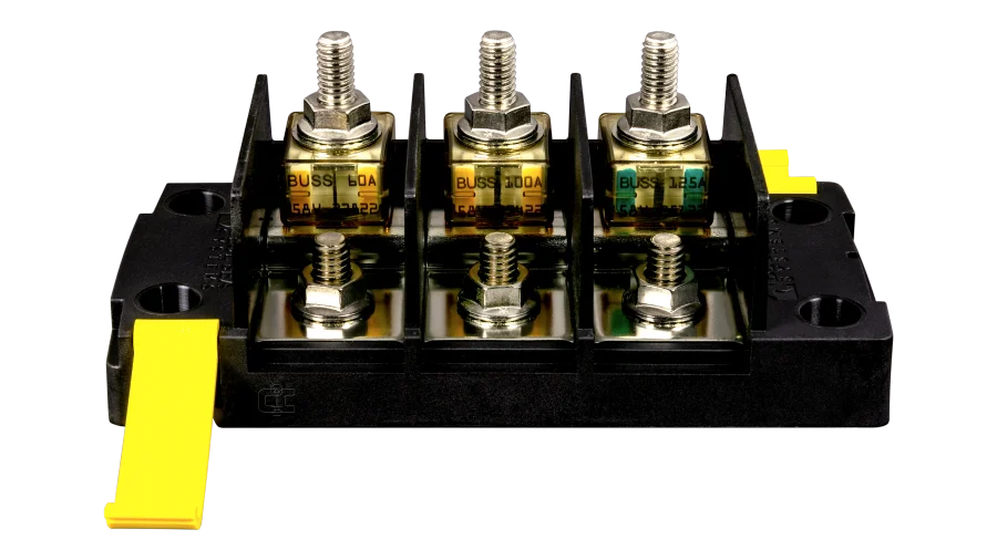 High quality photo of the Blue Sea Systems - 5194 MRBF - Surface Mount Fuse Block - Front View. Photographed by Current Connected.