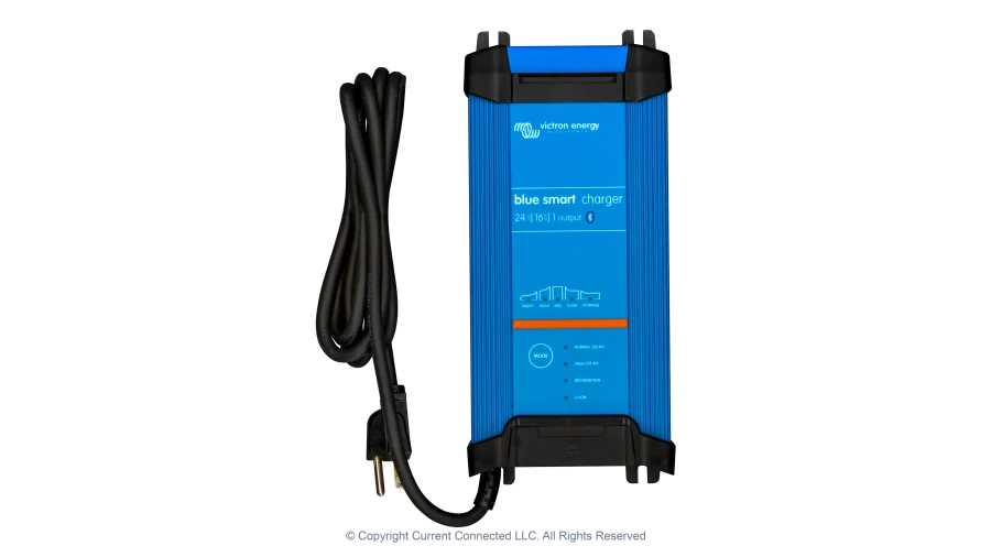 High quality photo of the Victron - BPC241647102 - Blue Smart IP22 24V-16A Battery Charger - Top View. Photographed by Current Connected