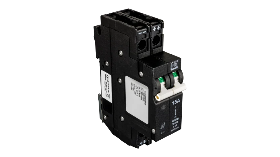MidNite Solar MNEPV 15A-20A Circuit Breakers, 600Vdc Polarized Double Pole Breaker, DIN Rail Mount PV Breakers