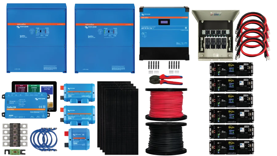 A high quality photo of the 20kVA with MPPT, Panels, and 1 EG4 Batteries-01 - Kit. Photographed by Current Connected.