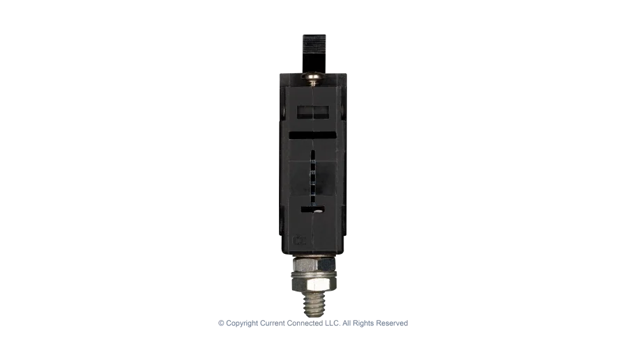 High quality photo of the Midnite Solar - MNEDC10 - 150VDC 120Vac Non-Polarized Panel Mount Breakers 10A bottom view. Photographed by Current Connected.