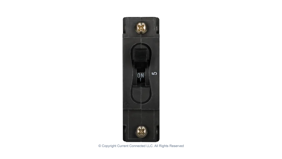 High quality photo of the Midnite Solar - MNEDC5 - 150VDC 120Vac Non-Polarized Panel Mount Breakers 5A front view. Photographed by Current Connected.