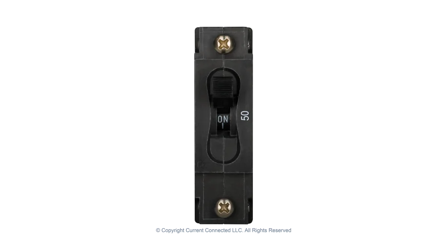 High quality photo of the Midnite Solar - MNEDC50 - 150VDC 120Vac Non-Polarized Panel Mount Breakers 50A front view. Photographed by Current Connected.