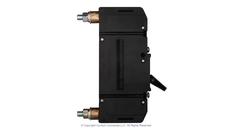 High quality photo of the Midnite Solar - MNEDC250 - MNEDC 175A/250A Breaker - Side View. Photographed by Current Connected