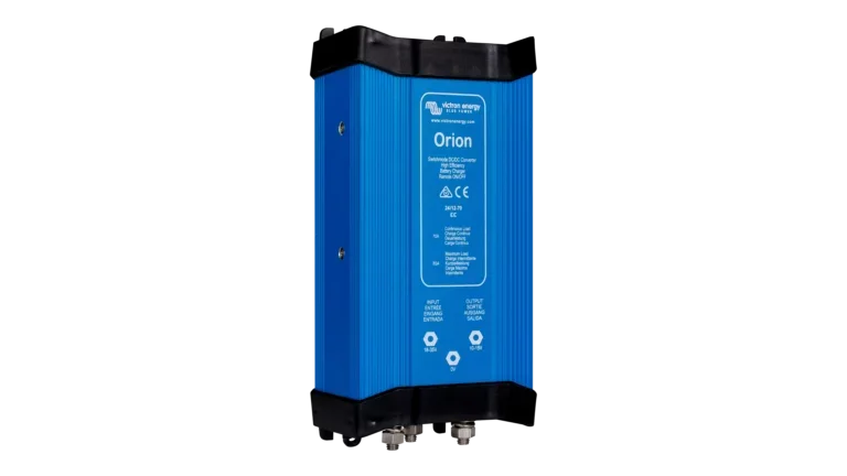 High quality photo of the Victron - ORI241270020 - Orion IP67 2412 70A Converter 30-30 - Angled Left View. Photographed by Current Connected