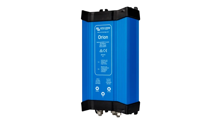 High quality photo of the Victron - ORI241270020 - Orion IP67 2412 70A Converter 30-30 - Angled Right View. Photographed by Current Connected