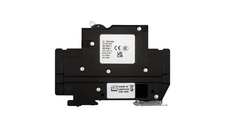 High quality photo of theMidnite Solar - MNEPV20-300-1PP - MidNite Solar MNEPV 300Vdc Din-Rail Mount Polarized Breakers 20A - Side View . Photographed by Current Connected