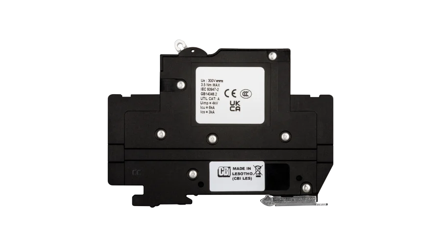 High quality photo of theMidnite Solar - MNEPV20-300-1PP - MidNite Solar MNEPV 300Vdc Din-Rail Mount Polarized Breakers 20A - Side View . Photographed by Current Connected