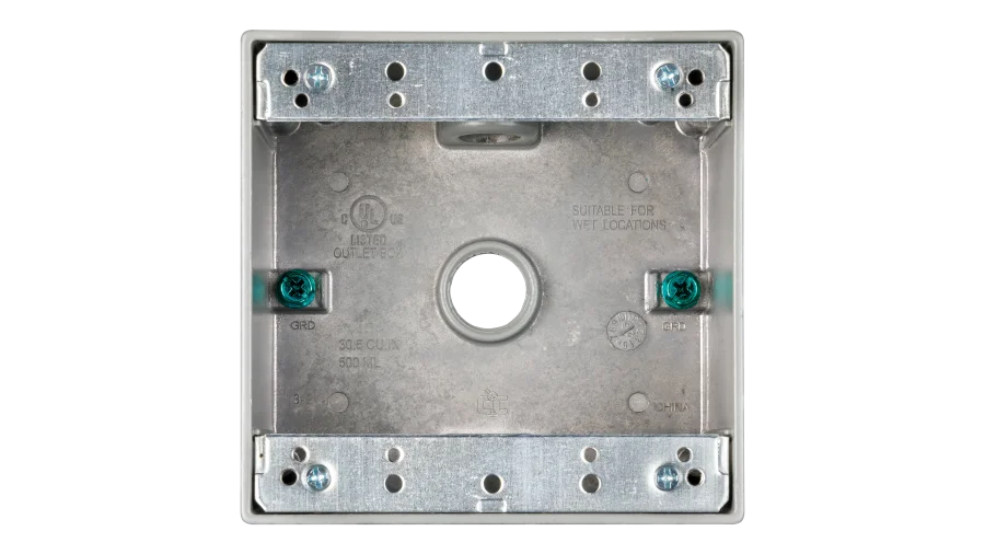 Outdoor Weatherproof Bell Box, Die-Cast Aluminum, 1-Gang and 2-Gang Options, 1/2" Threaded Conduit Outlets, NEMA 3R, Gray Powder Coat