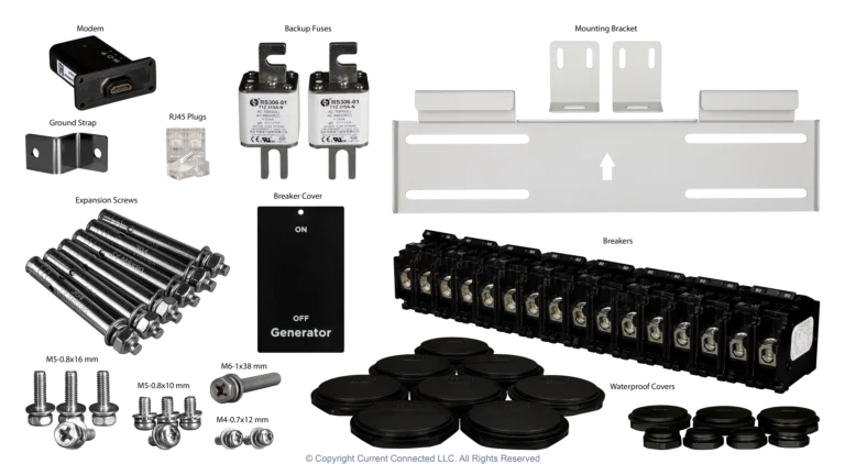 High quality photo of the EG4 Grid Boss MID Installation Parts. Photographed by Current Connected