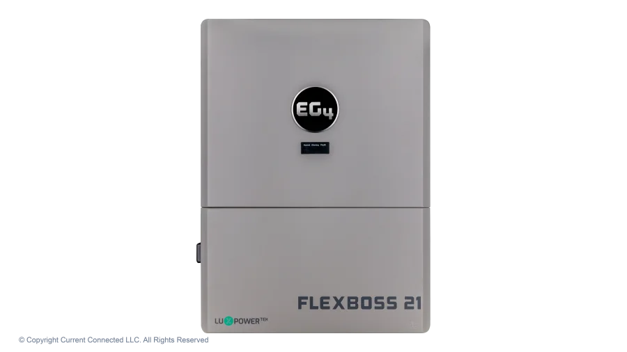 High quality photo of the EG4 - EG4B3S1GBBRKR90AV1 - FlexBOSS21 Hybrid Inverter - Front View. Photographed by Current Connected