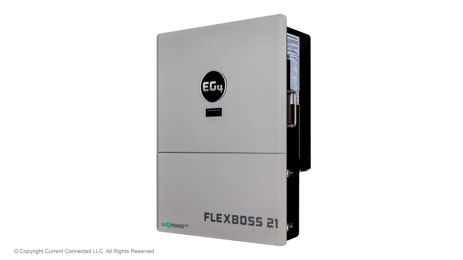 High quality photo of the EG4 - EG4B3S1GBBRKR90AV1 - FlexBOSS21 Hybrid Inverter - Angled Right View. Photographed by Current Connected