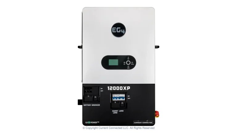 High quality photo of the View of the EG4 12000XP 48v split phase off-grid inverter photographed by Current Connected