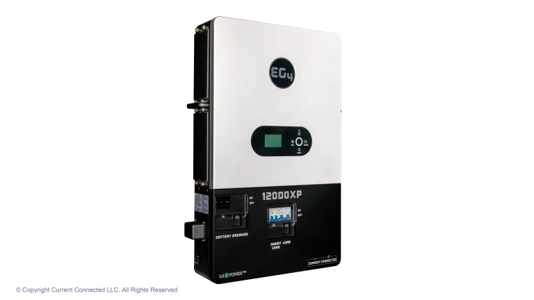 High quality photo of the EG4 - EG412000XPV1 - 48V Off-Grid All-In-One - Angled Left View. Photographed by Current Connected
