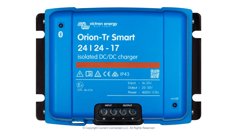 High quality photo of the Victron - ORI242440120 - Orion-TR Smart Isolated DC-DC Battery Charger - 24v 24v-17a - Top View. Photographed by Current Connected
