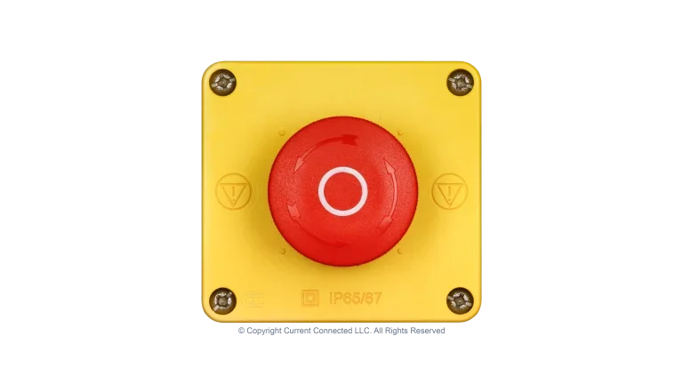 High quality photo of the IMO - BG10P34-11 - Emergency Stop Button/Twist Release 500VAC 1NO +1NC Top View. Photographed by Current Connected