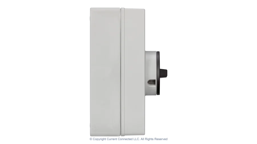 High quality photo of the IMO DC Disconnect Rooftop Isolator Switch 4 Pole - 2 String Side view. Photographed by Current Connected.
