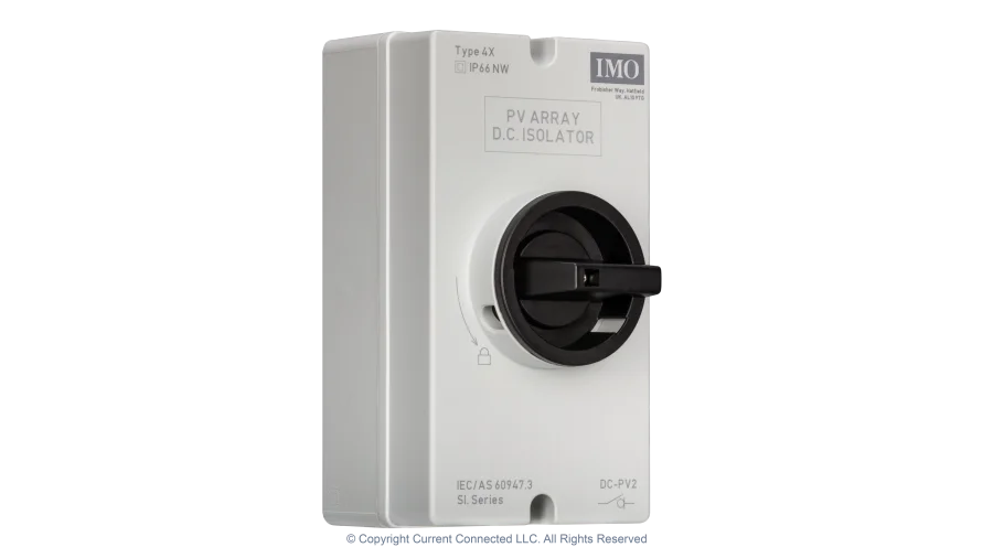 High quality photo of the IMO DC Disconnect Rooftop Isolator Switch 4 Pole - 2 String ISO. Photographed by Current Connected.