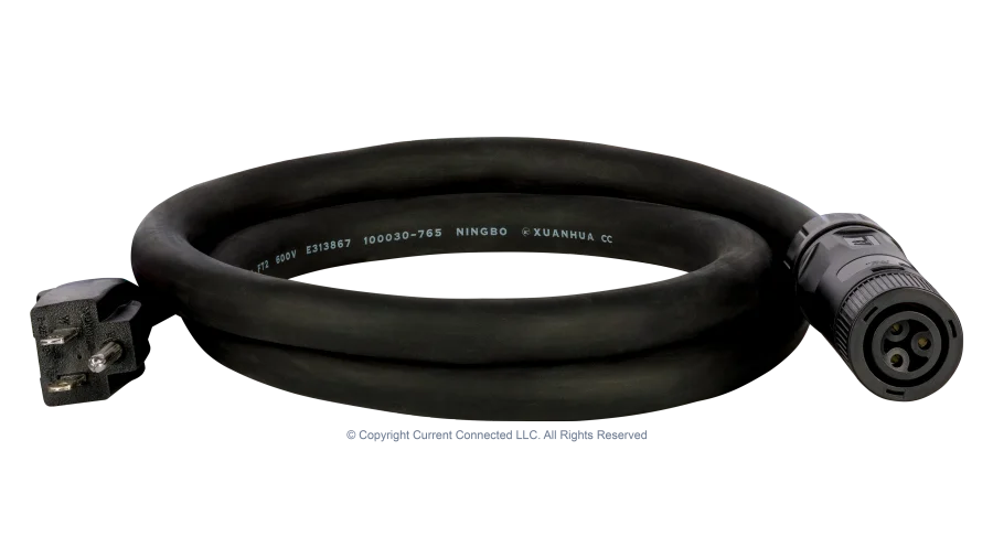 High quality photo of the EG4 - EG4120V15ACVODIP56PLUG - EG4 Chargeverter GC Power Cord 120V - Angled View. Photographed by Current Connected