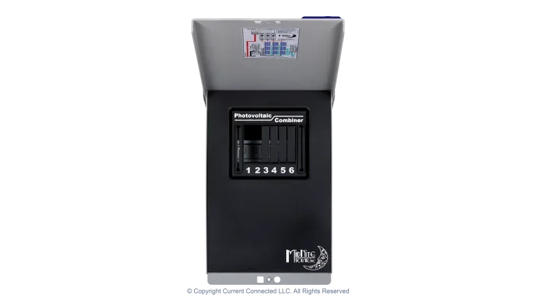 High quality photo of the Midnite Solar - MNPV6 PV Breaker/Combiner Box - Open. Photographed by Current Connected
