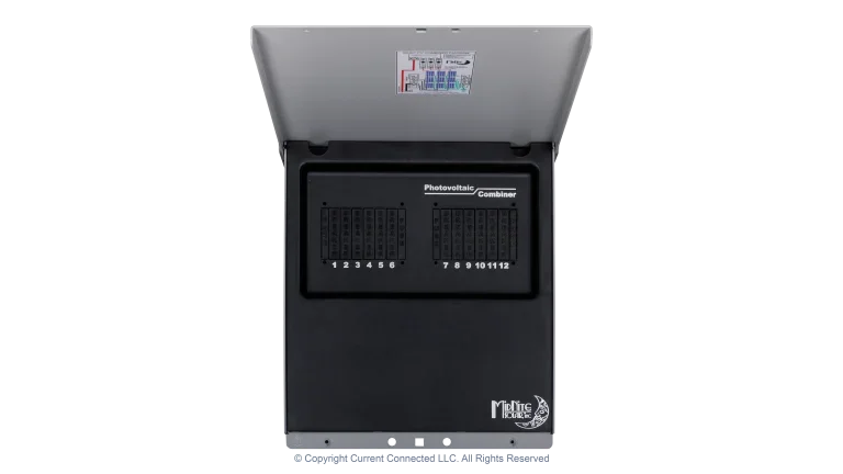 High quality photo of the Midnite Solar - MNPV12 - PV Breaker/Combiner Box - Front Open View Photographed by Current Connected