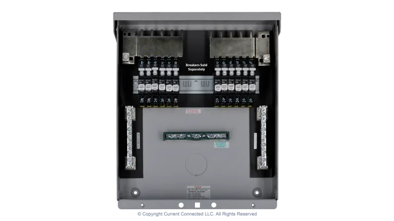 High quality photo of the Midnite Solar - MNPV12 - PV Breaker/Combiner Box - Internal View w/Breakers. Photographed by Current Connected