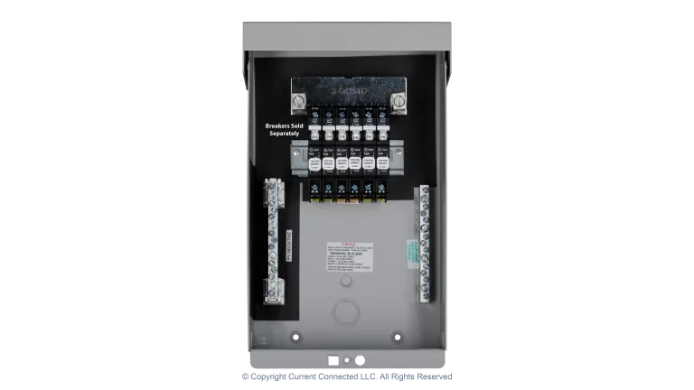 High quality photo of the Midnite Solar - MNPV6 PV Breaker/Combiner Box - Internal View w/Breakers. Photographed by Current Connected