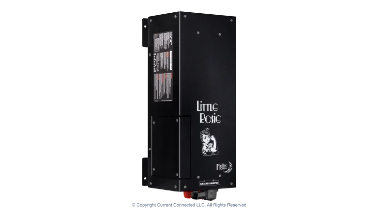 High quality photo of the Midnite Solar - MNLR3648M - Little Rosie 48V 3600W 120V Inverter-60A Charger - Left Angled View. Photographed by Current Connected